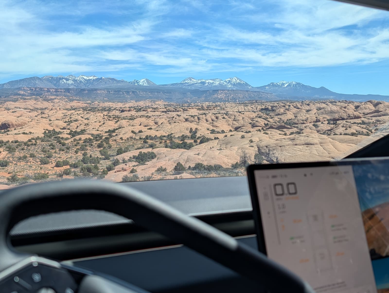 Cybertruck interior dashboard view on slickrock trail